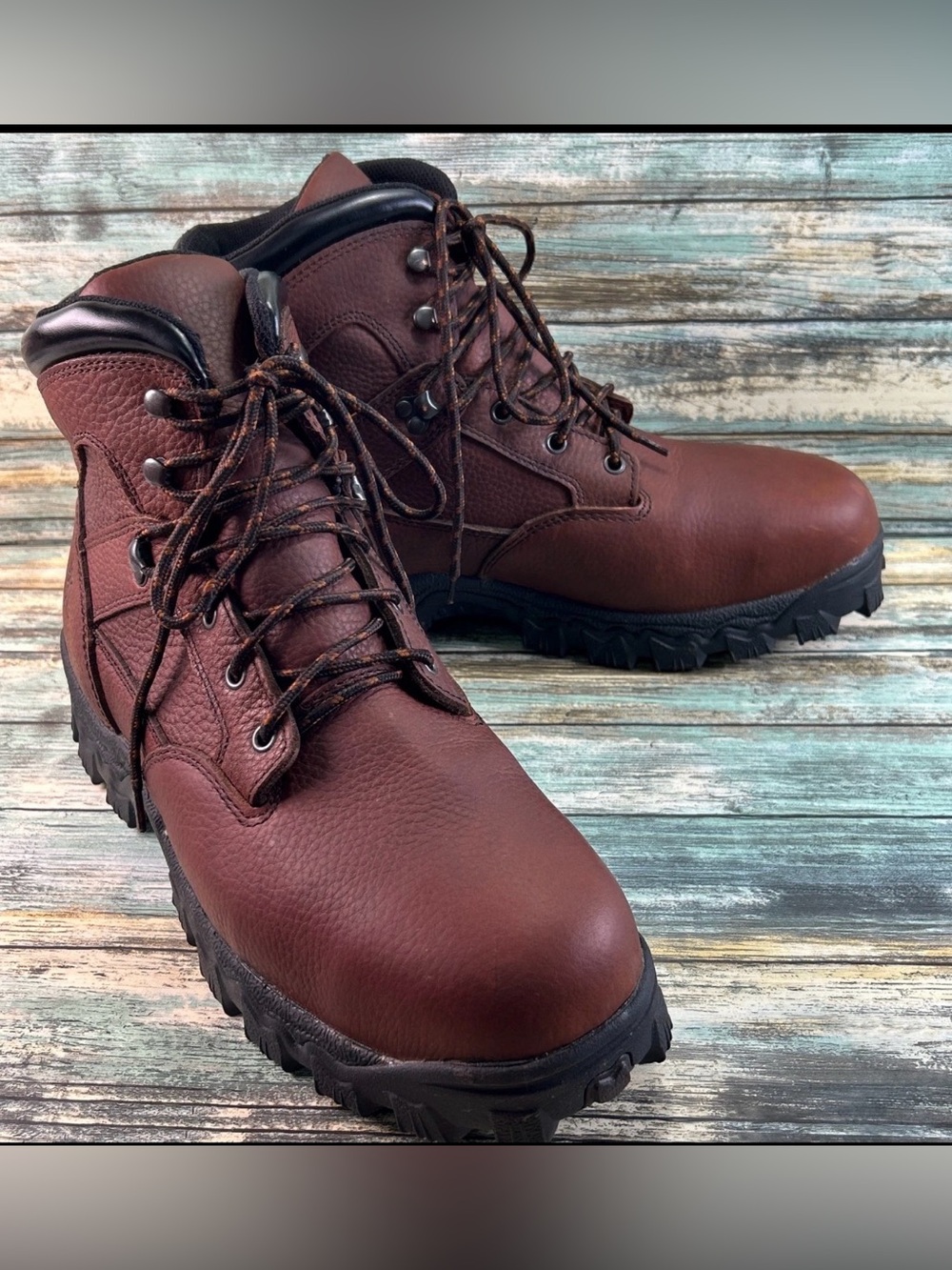 ROCKY Alpha Steel Toe Safety Work Boots Size 13W Combat Waterproof Brown Leather
